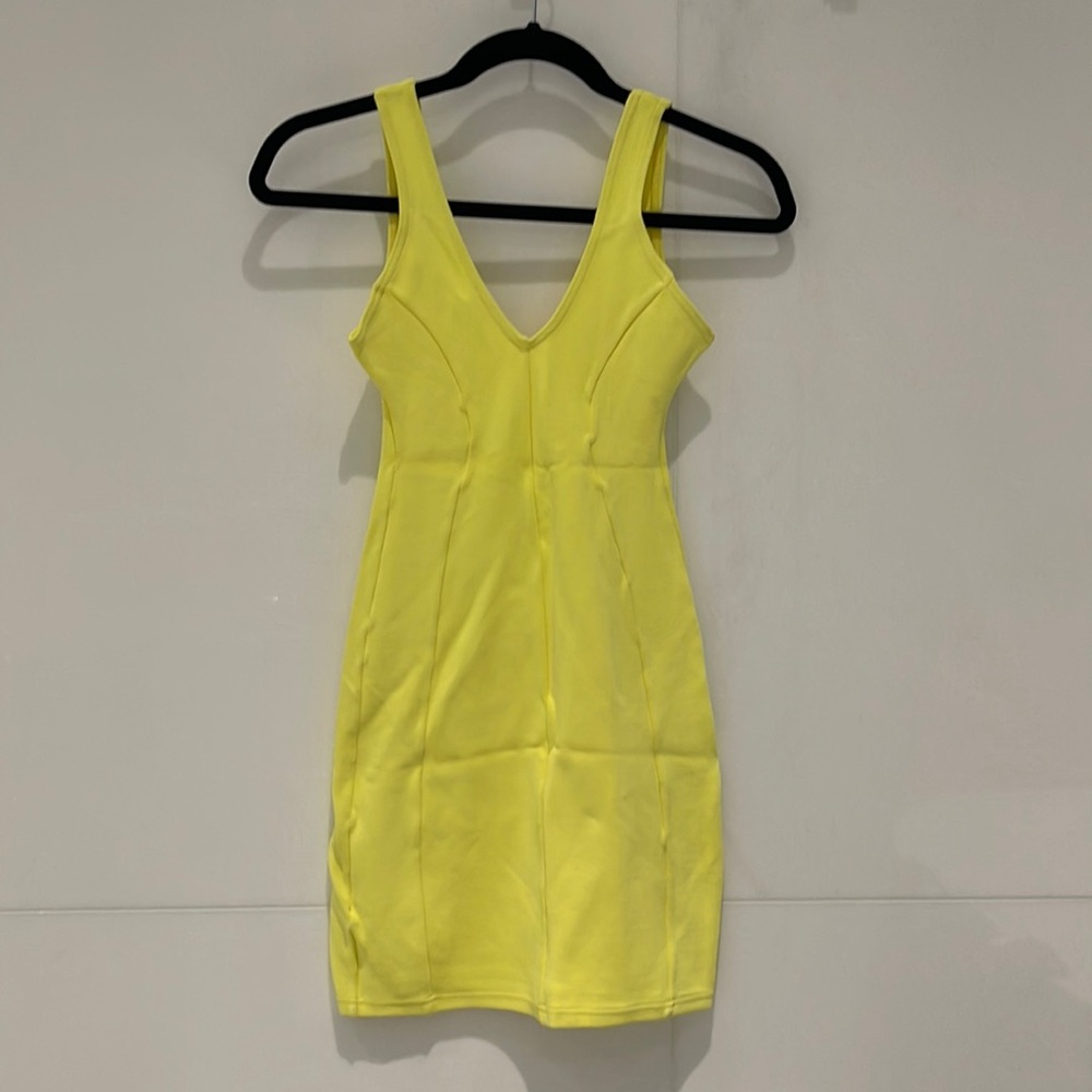 Vintage fluorescent yellow v neck minidress